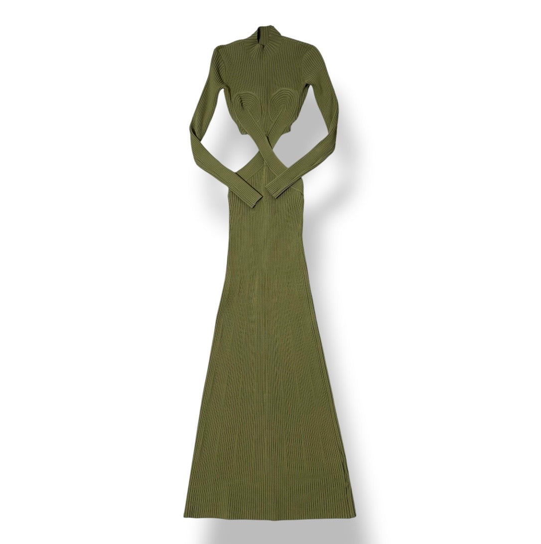 Vestido Largo Dion Lee de Canalé con Detalles Cut-Out en Verde Oliva