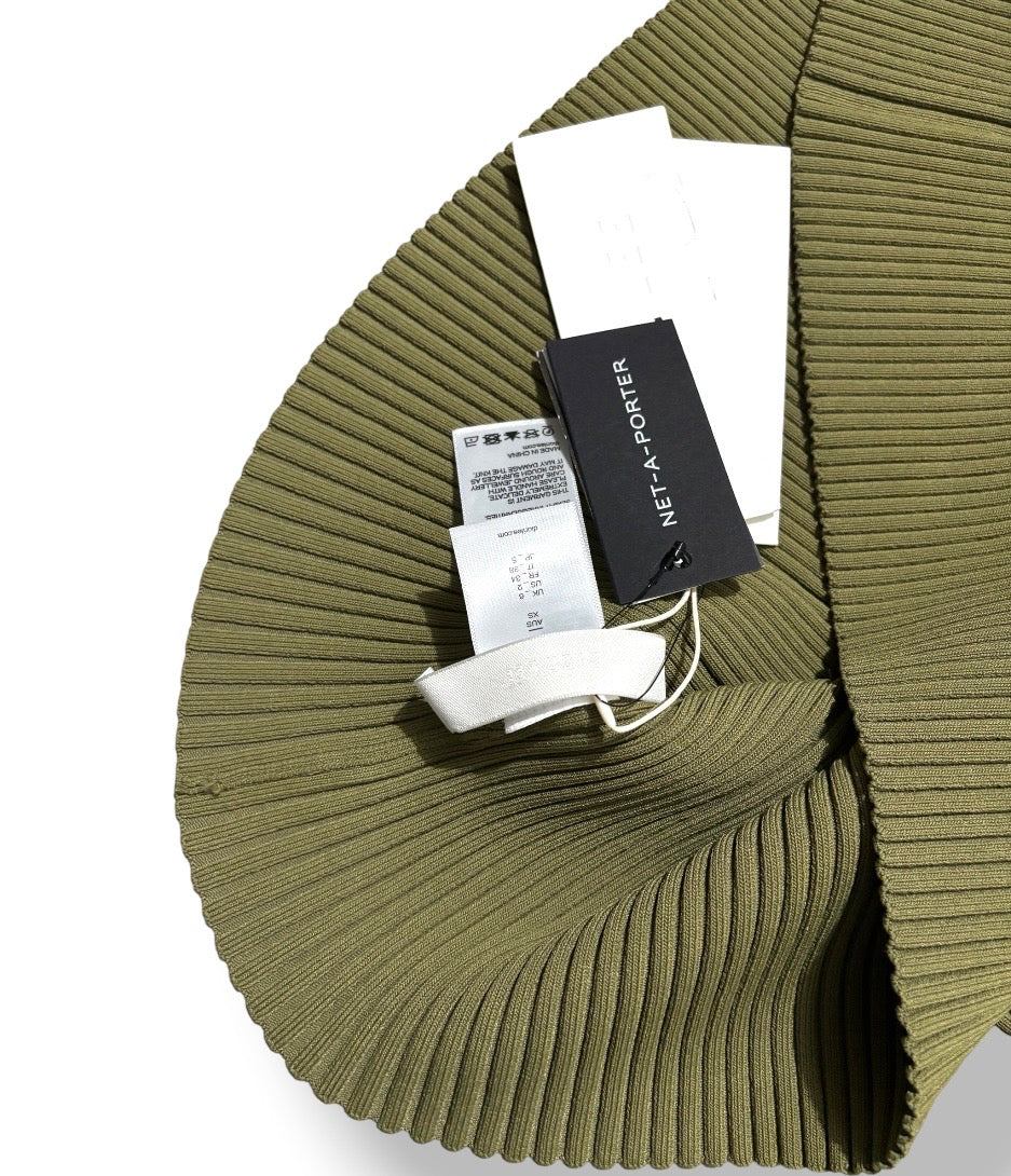 Vestido Largo Dion Lee de Canalé con Detalles Cut-Out en Verde Oliva
