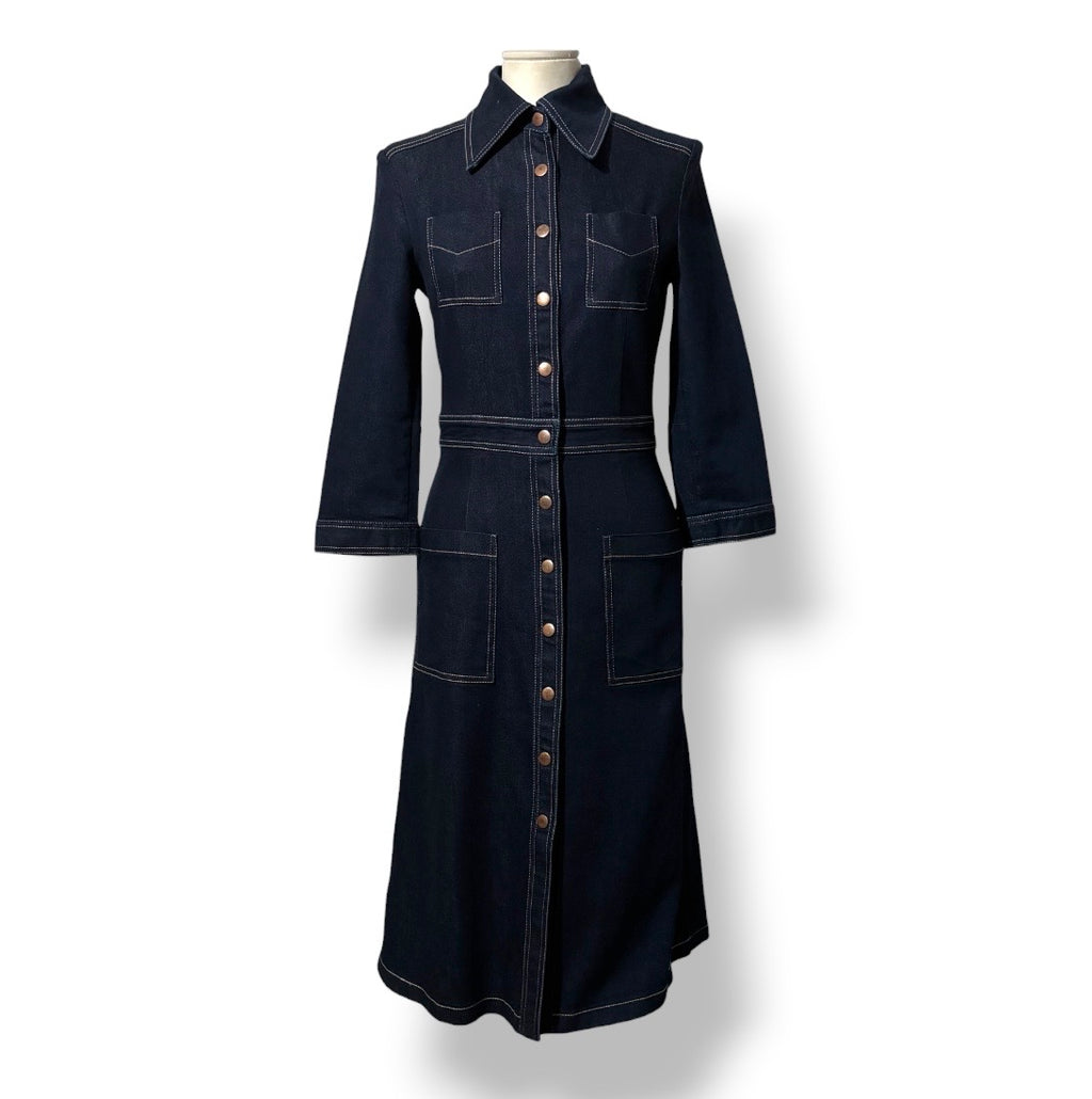 Vestido Vaquero Camisero Midi con Costuras en Contraste - Vika 2.0 de Vika Gazinskaya