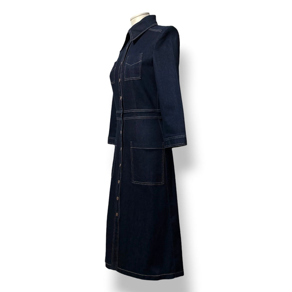 Vestido Vaquero Camisero Midi con Costuras en Contraste - Vika 2.0 de Vika Gazinskaya