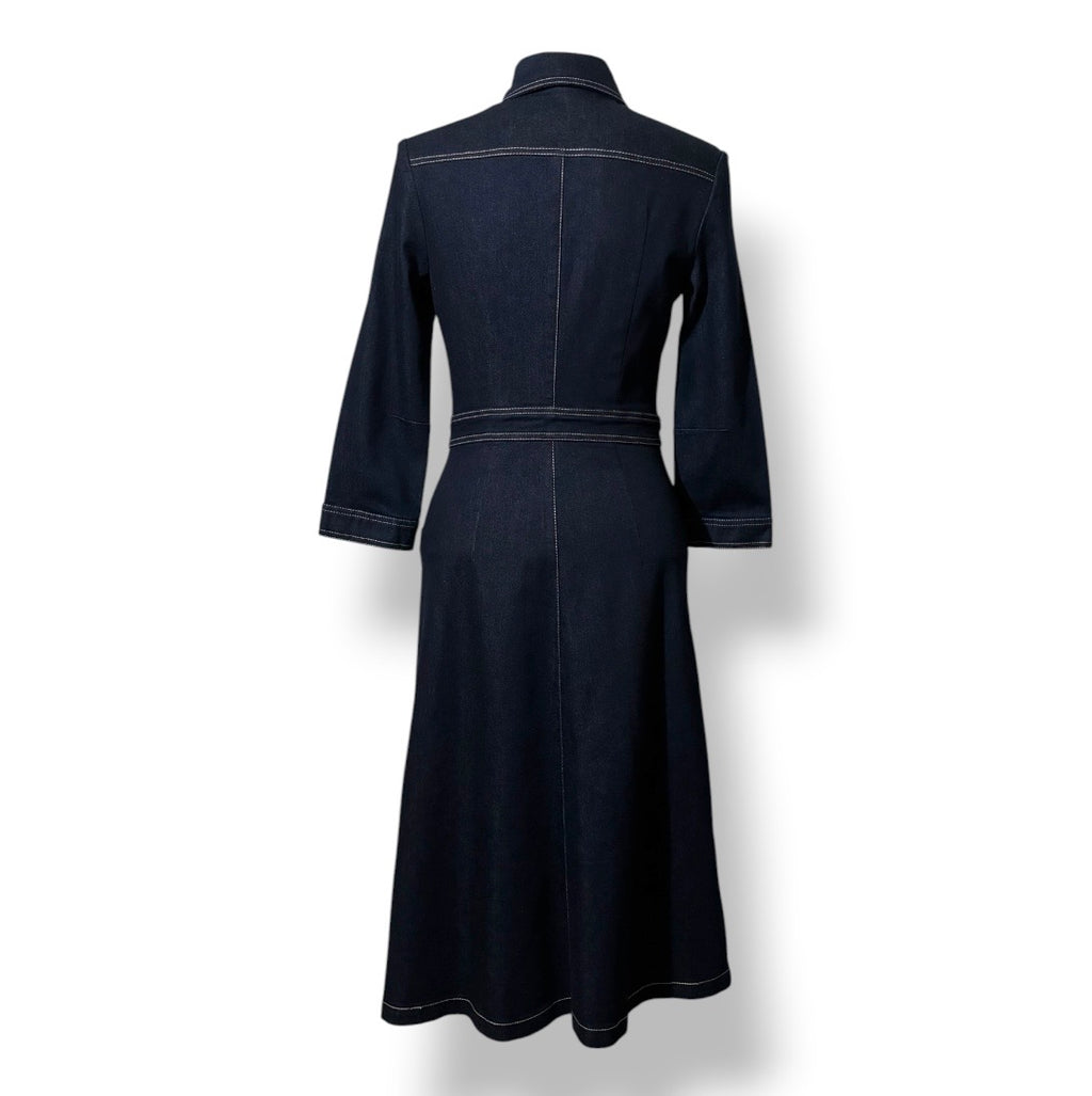 Vestido Vaquero Camisero Midi con Costuras en Contraste - Vika 2.0 de Vika Gazinskaya