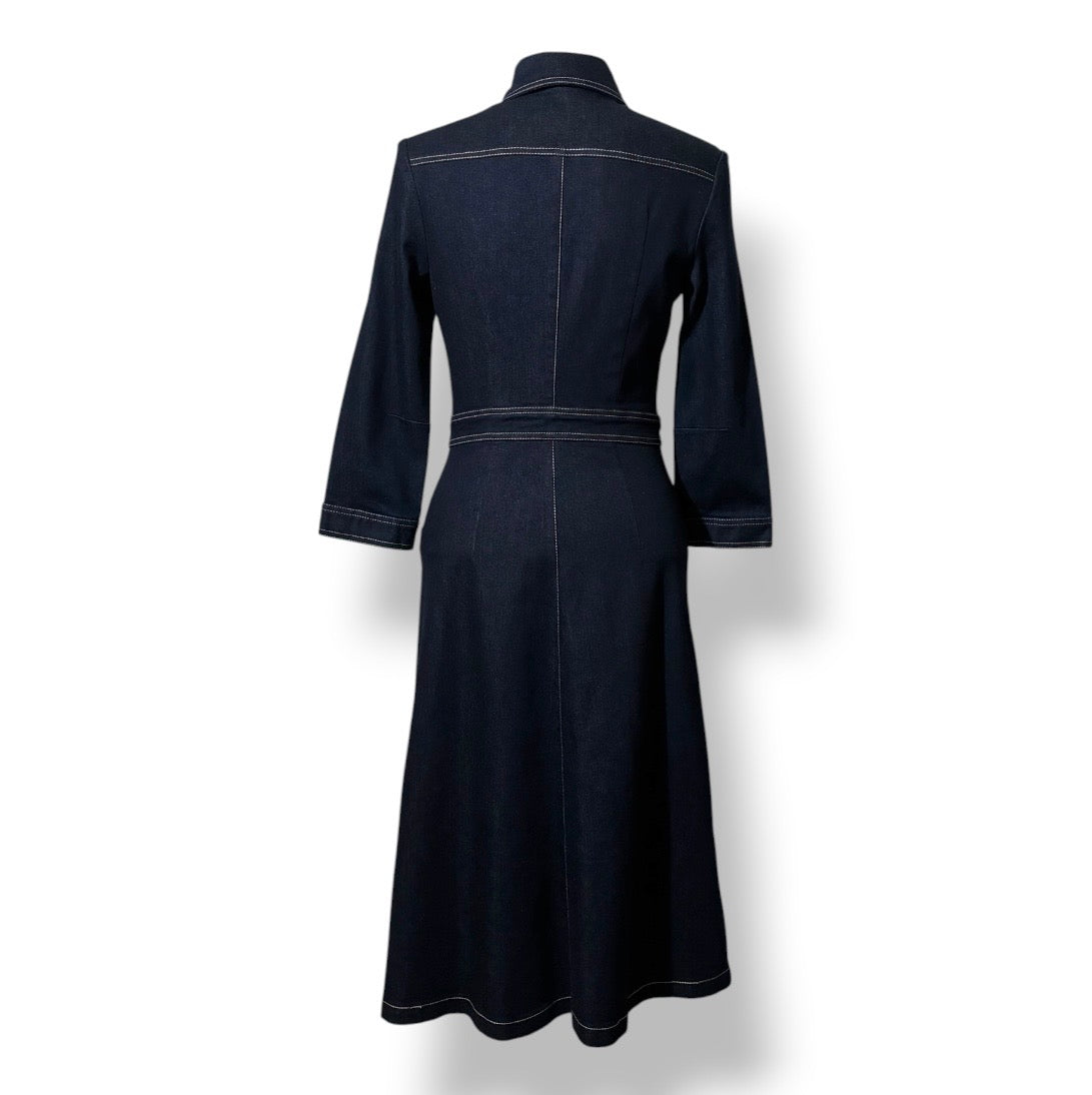 Vestido Vaquero Camisero Midi con Costuras en Contraste - Vika 2.0 de Vika Gazinskaya