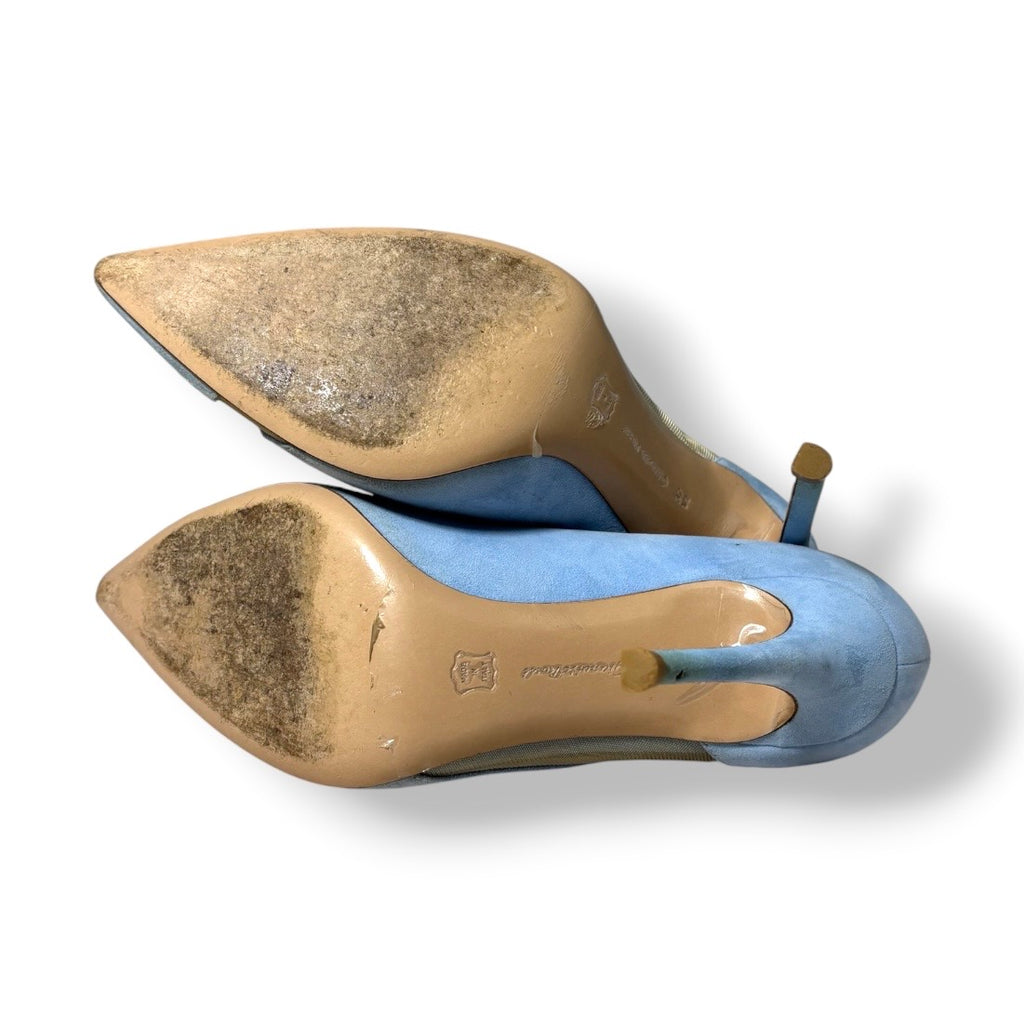 Zapatos de Tacón de Aguja en Ante Celeste y Malla Transparente - Gianvito Rossi