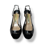 Zapatos de Tacón Manolo Blahnik Peep Toe Destalonados – Charol Negro de Lujo