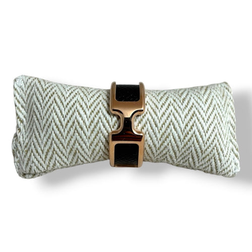 Anillo de Lujo Hermès Olympe: Elegancia en Oro Rosa y Cuero Negro
