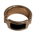 Anillo de Lujo Hermès Olympe: Elegancia en Oro Rosa y Cuero Negro