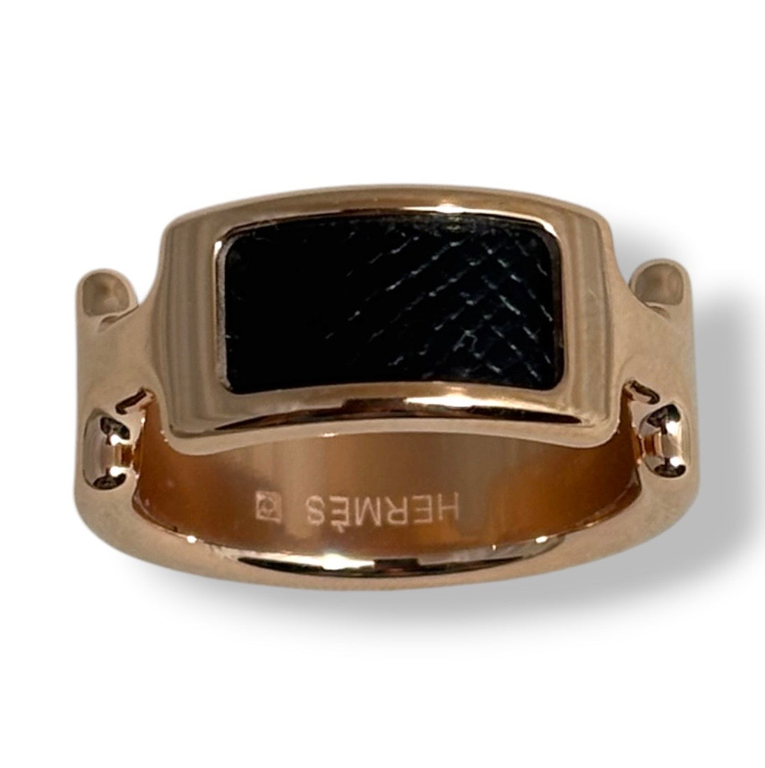 Anillo de Lujo Hermès Olympe: Elegancia en Oro Rosa y Cuero Negro