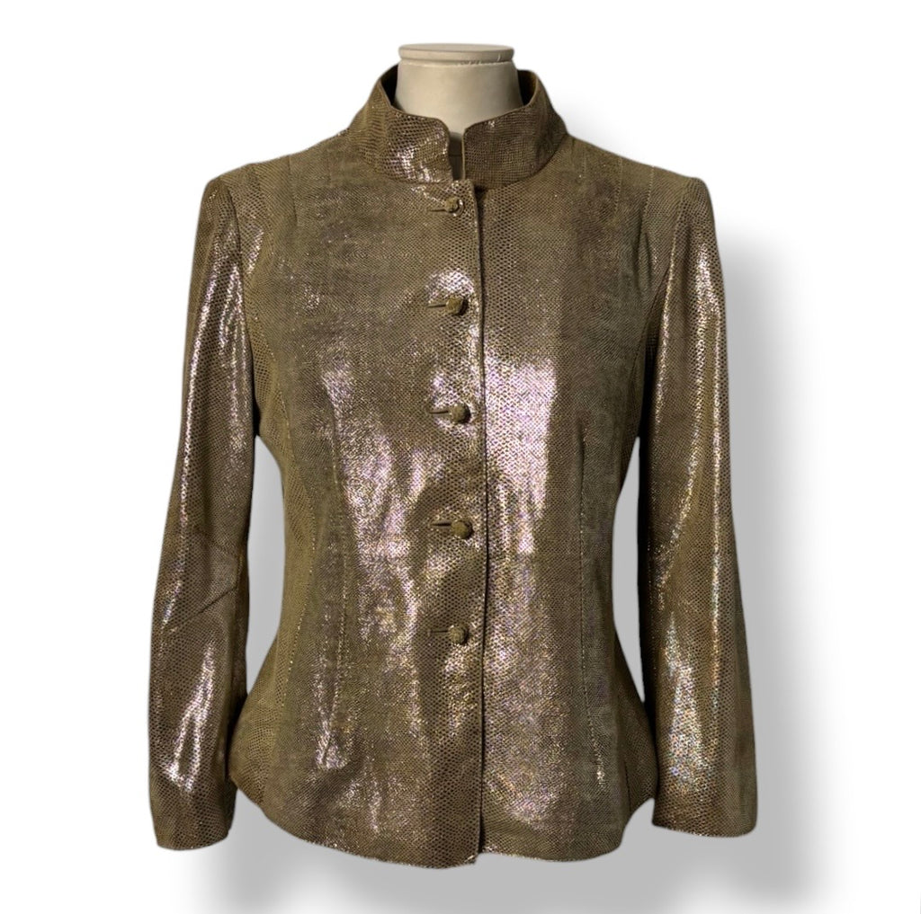 Chaqueta de Piel Metalizada Dorada de Armani Collezioni: Una Obra de Arte de la Sastrería Italiana