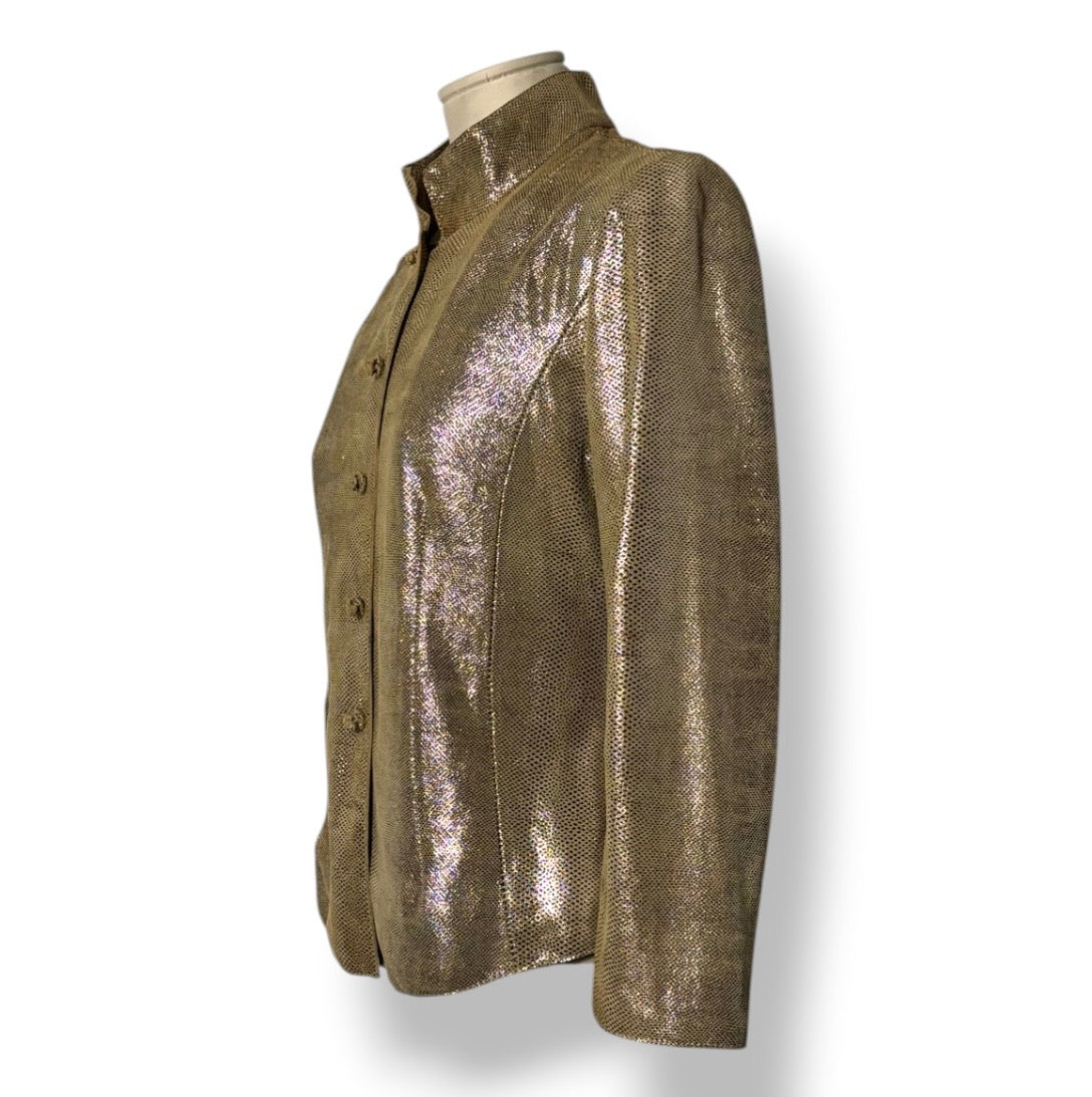 Chaqueta de Piel Metalizada Dorada de Armani Collezioni: Una Obra de Arte de la Sastrería Italiana
