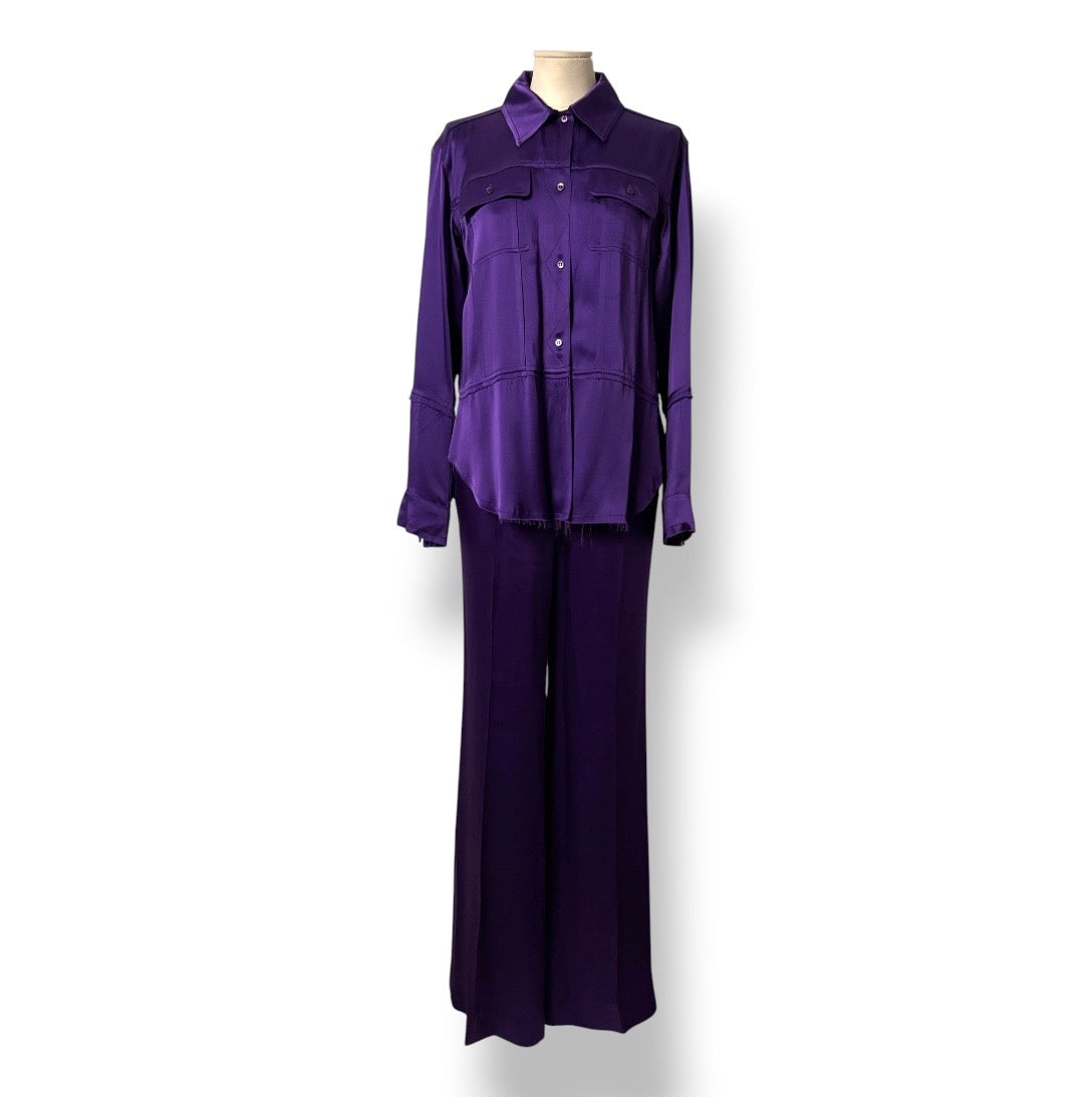Conjunto Dos Piezas Tom Ford en Satén Morado – Sastrería de Lujo y Sensualidad Fluida