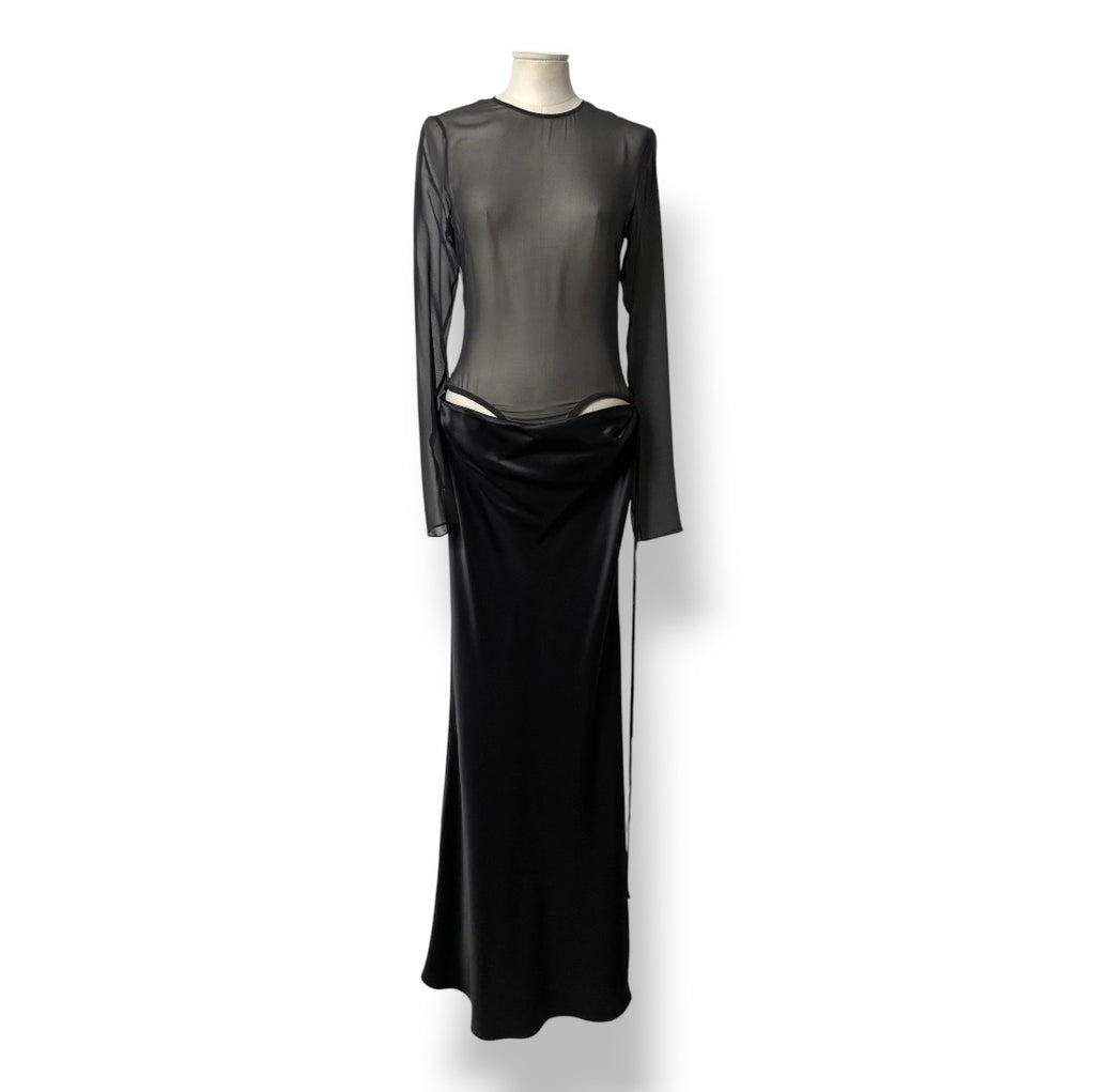 Vestido Largo de Seda y Malla Transparente Christopher Esber - Black