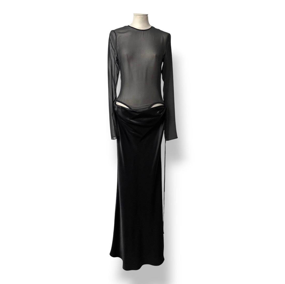 Vestido Largo de Seda y Malla Transparente Christopher Esber - Black