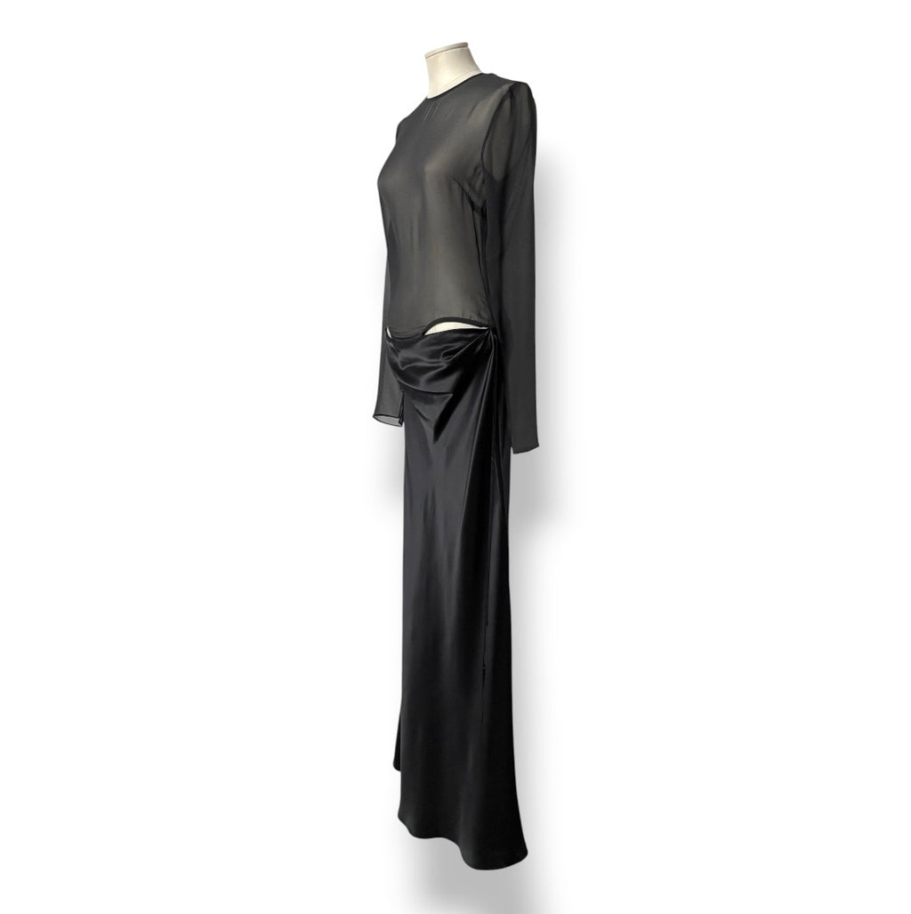 Vestido Largo de Seda y Malla Transparente Christopher Esber - Black