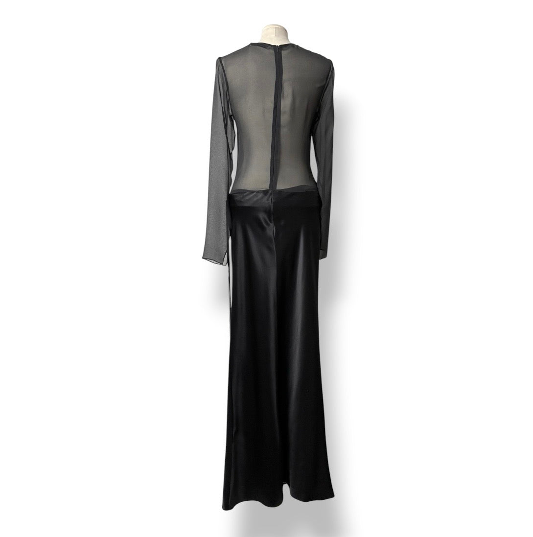 Vestido Largo de Seda y Malla Transparente Christopher Esber - Black