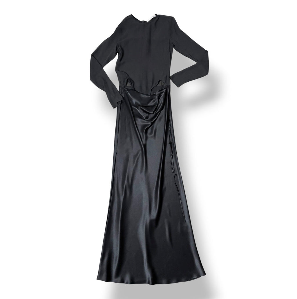 Vestido Largo de Seda y Malla Transparente Christopher Esber - Black