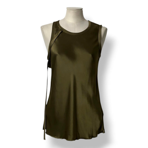 Top de Satén Verde Oliva Helmut Lang – Camiseta Sin Mangas Minimalista