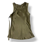 Top de Satén Verde Oliva Helmut Lang – Camiseta Sin Mangas Minimalista