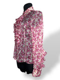 Blusa Valentino de seda con estampado floral rosa y volantes