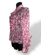 Blusa Valentino de seda con estampado floral rosa y volantes