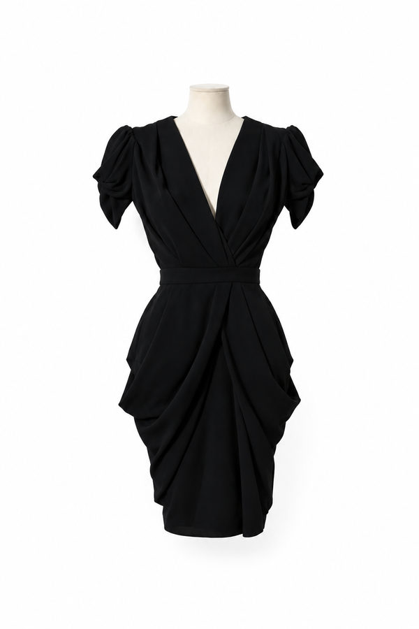 Vestido Miu Miu negro drapeado de viscosa – Talla 36 – Circa 2009