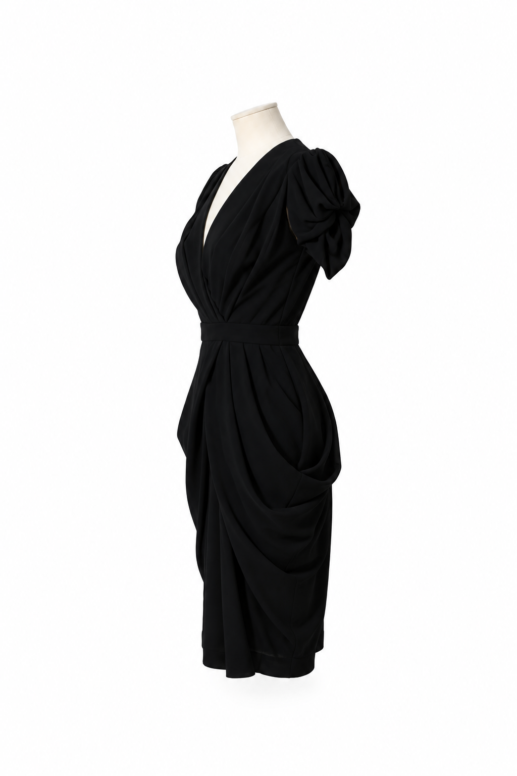 Vestido Miu Miu negro drapeado de viscosa – Talla 36 – Circa 2009