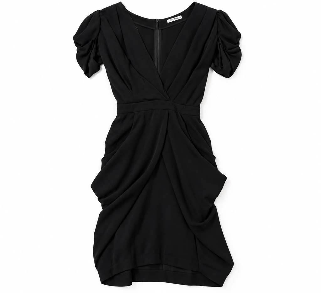 Vestido Miu Miu negro drapeado de viscosa – Talla 36 – Circa 2009