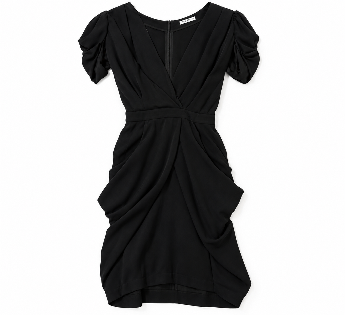 Vestido Miu Miu negro drapeado de viscosa – Talla 36 – Circa 2009