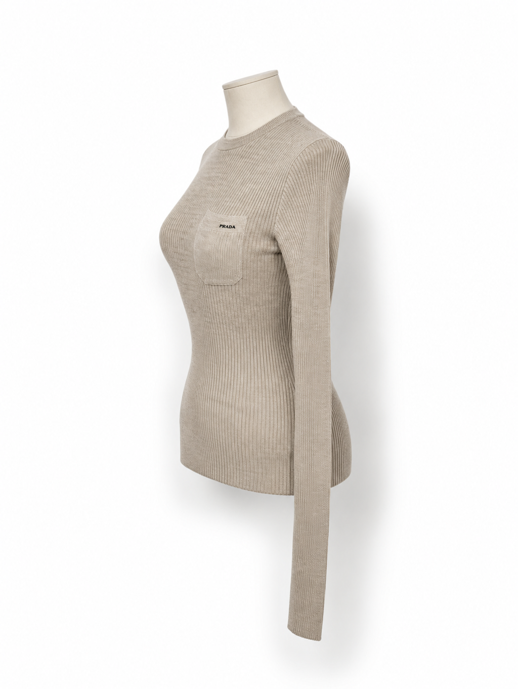 Jersey Prada de punto canalé beige con bolsillo – Talla 40