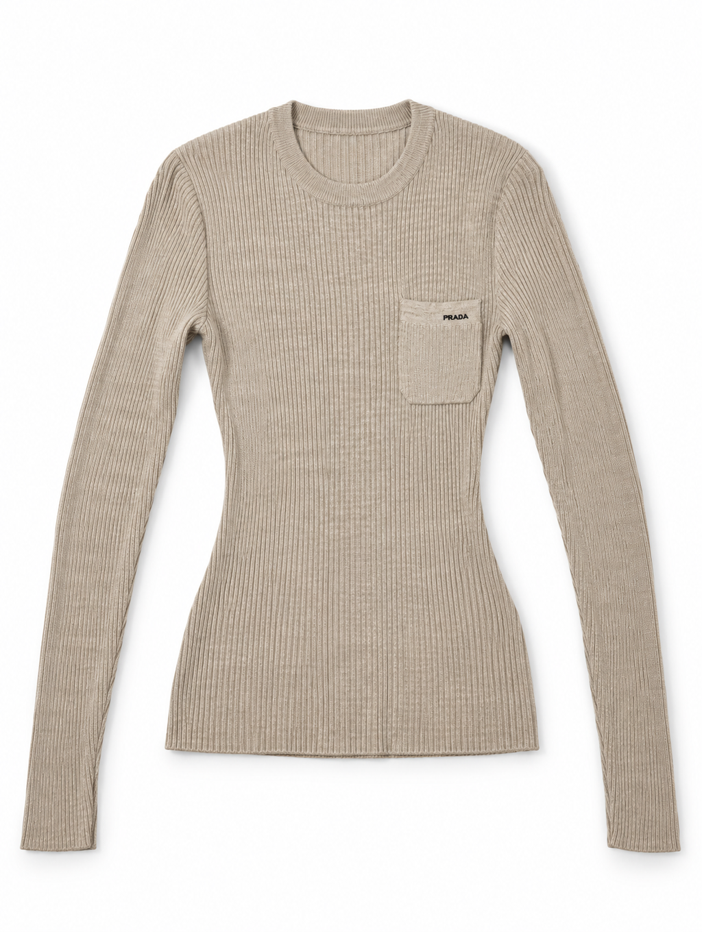 Jersey Prada de punto canalé beige con bolsillo – Talla 40