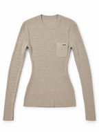 Jersey Prada de punto canalé beige con bolsillo – Talla 40