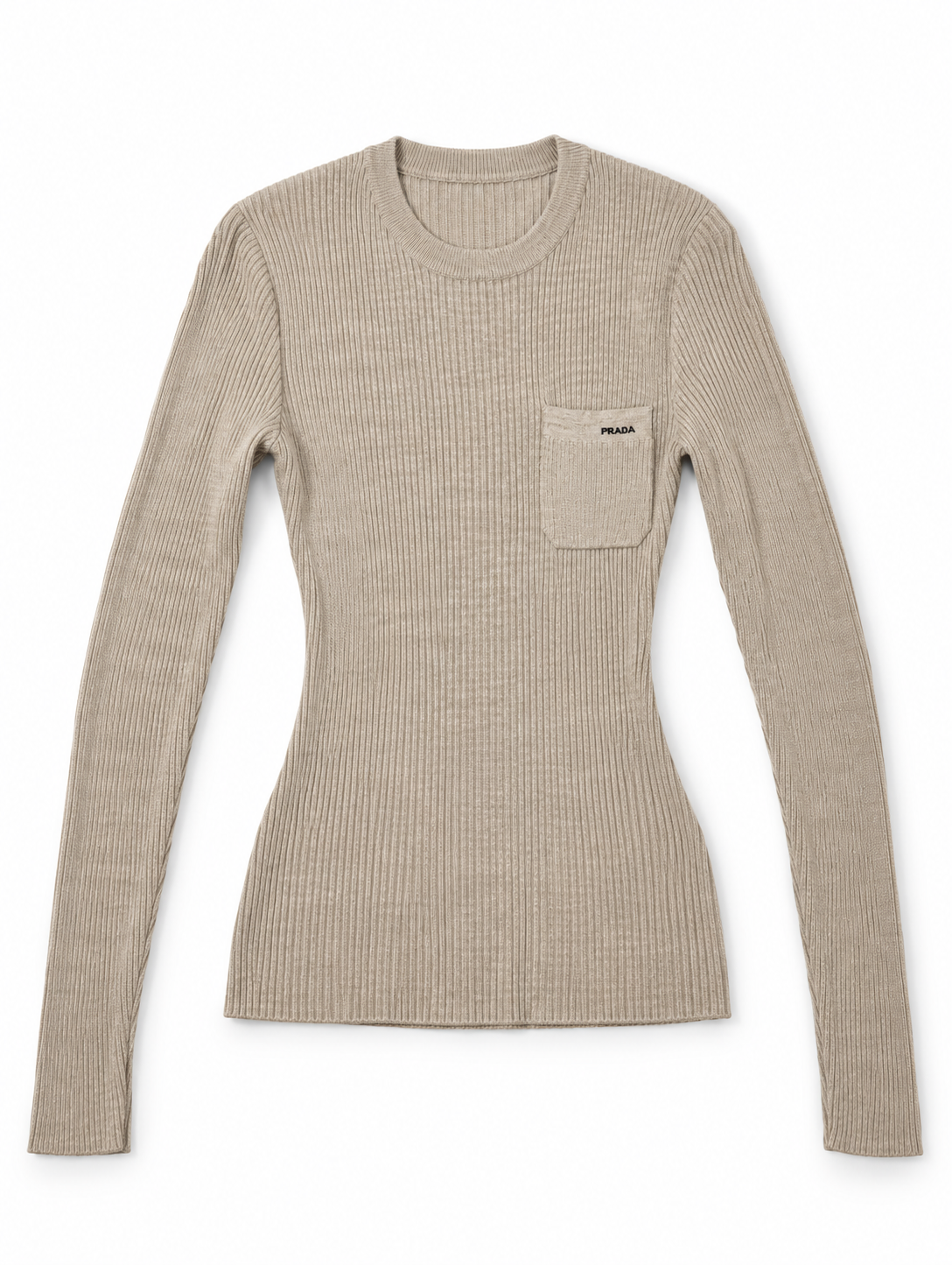 Jersey Prada de punto canalé beige con bolsillo – Talla 40
