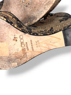 Sandalias de Cuña Jimmy Choo Perla 120 en Encaje Floral Negro y Natural