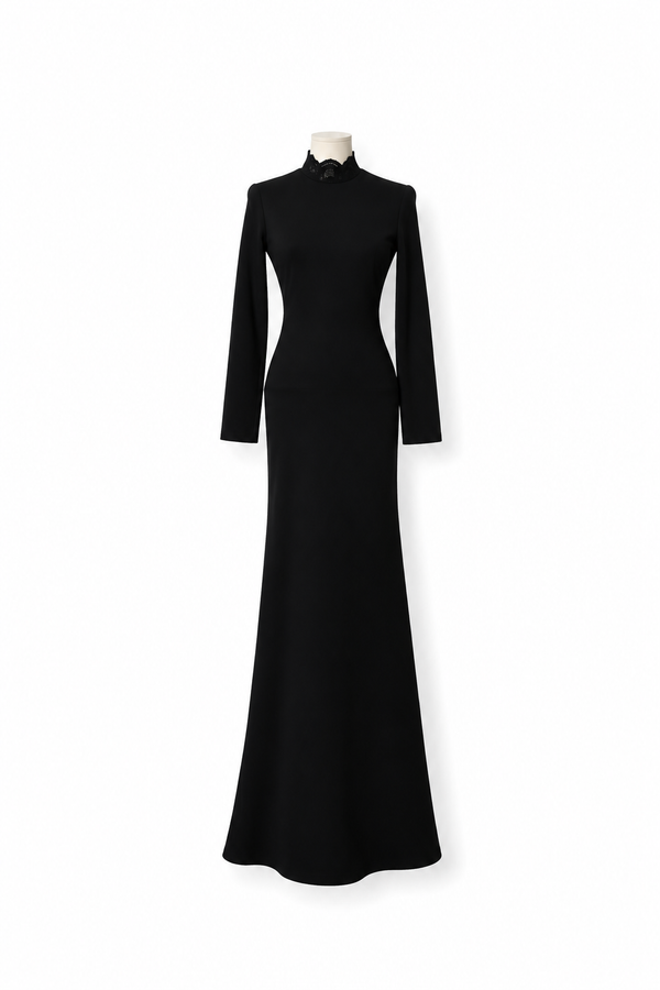 Vestido largo Alice + Olivia negro con espalda de encaje