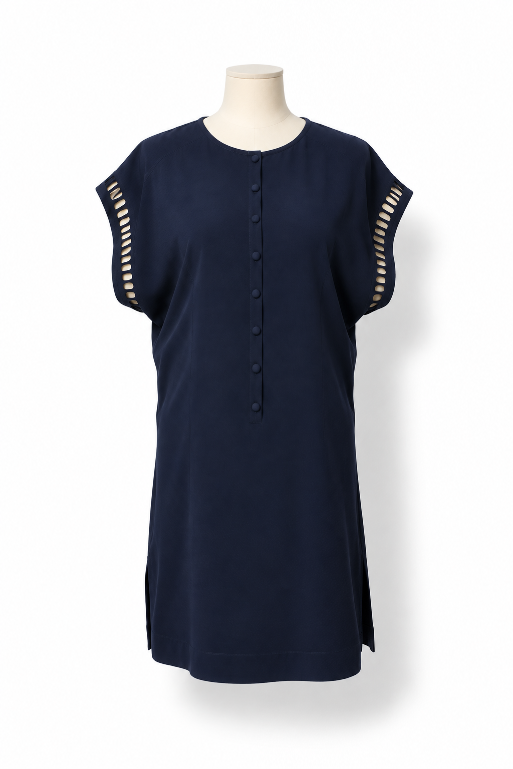 Vestido túnica IRO azul marino de seda con detalles calados – Talla 0