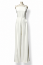 Mono largo Max Mara blanco marfil de crepé satinado con espalda abierta - Talla 36