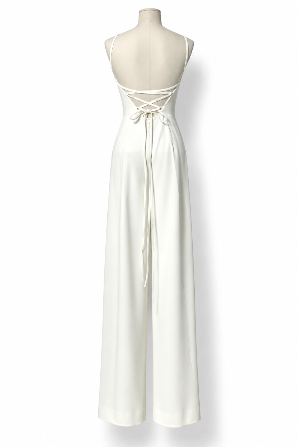 Mono largo Max Mara blanco marfil de crepé satinado con espalda abierta - Talla 36