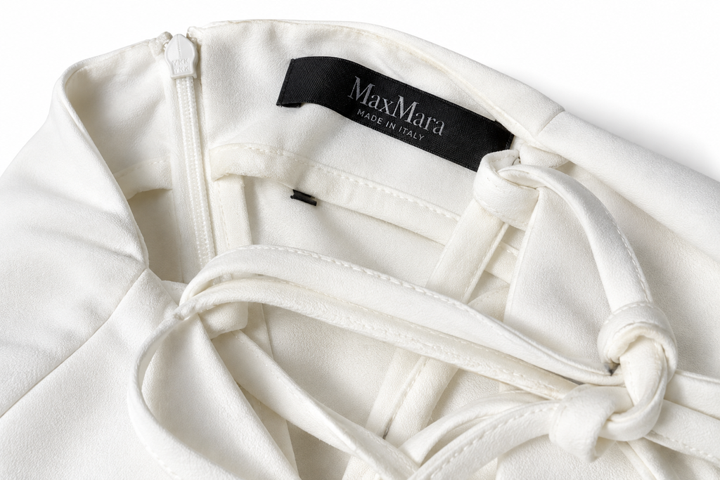Mono largo Max Mara blanco marfil de crepé satinado con espalda abierta - Talla 36