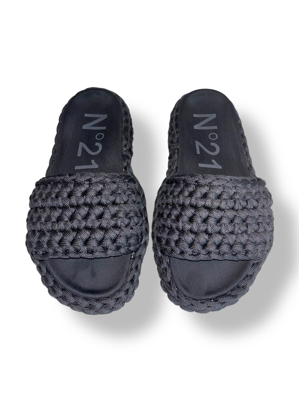 Sandalias de Plataforma Plana Nº21 en Cuerda Trenzada Negra – Slides de Lujo Italianas