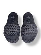 Sandalias de Plataforma Plana Nº21 en Cuerda Trenzada Negra – Slides de Lujo Italianas