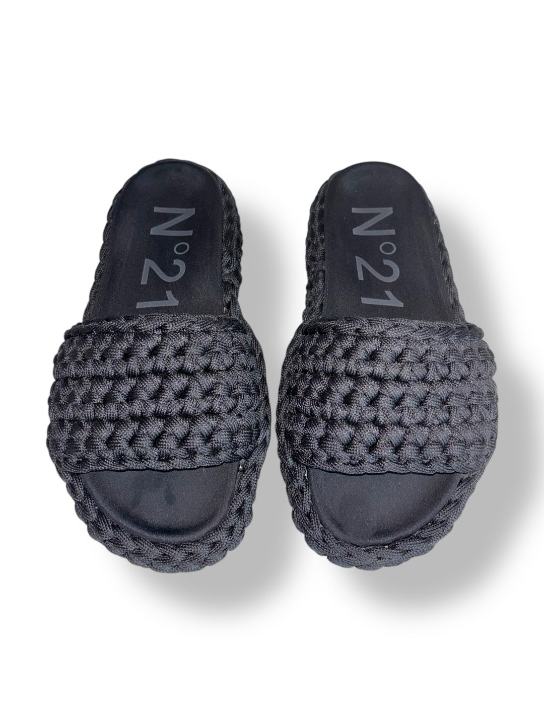 Sandalias de Plataforma Plana Nº21 en Cuerda Trenzada Negra – Slides de Lujo Italianas