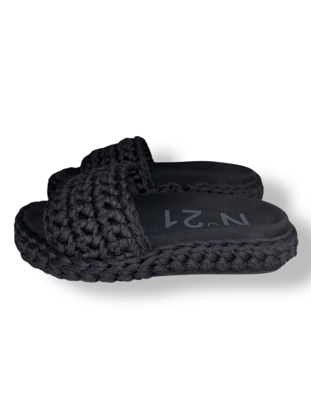 Sandalias de Plataforma Plana Nº21 en Cuerda Trenzada Negra – Slides de Lujo Italianas