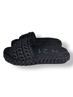 Sandalias de Plataforma Plana Nº21 en Cuerda Trenzada Negra – Slides de Lujo Italianas