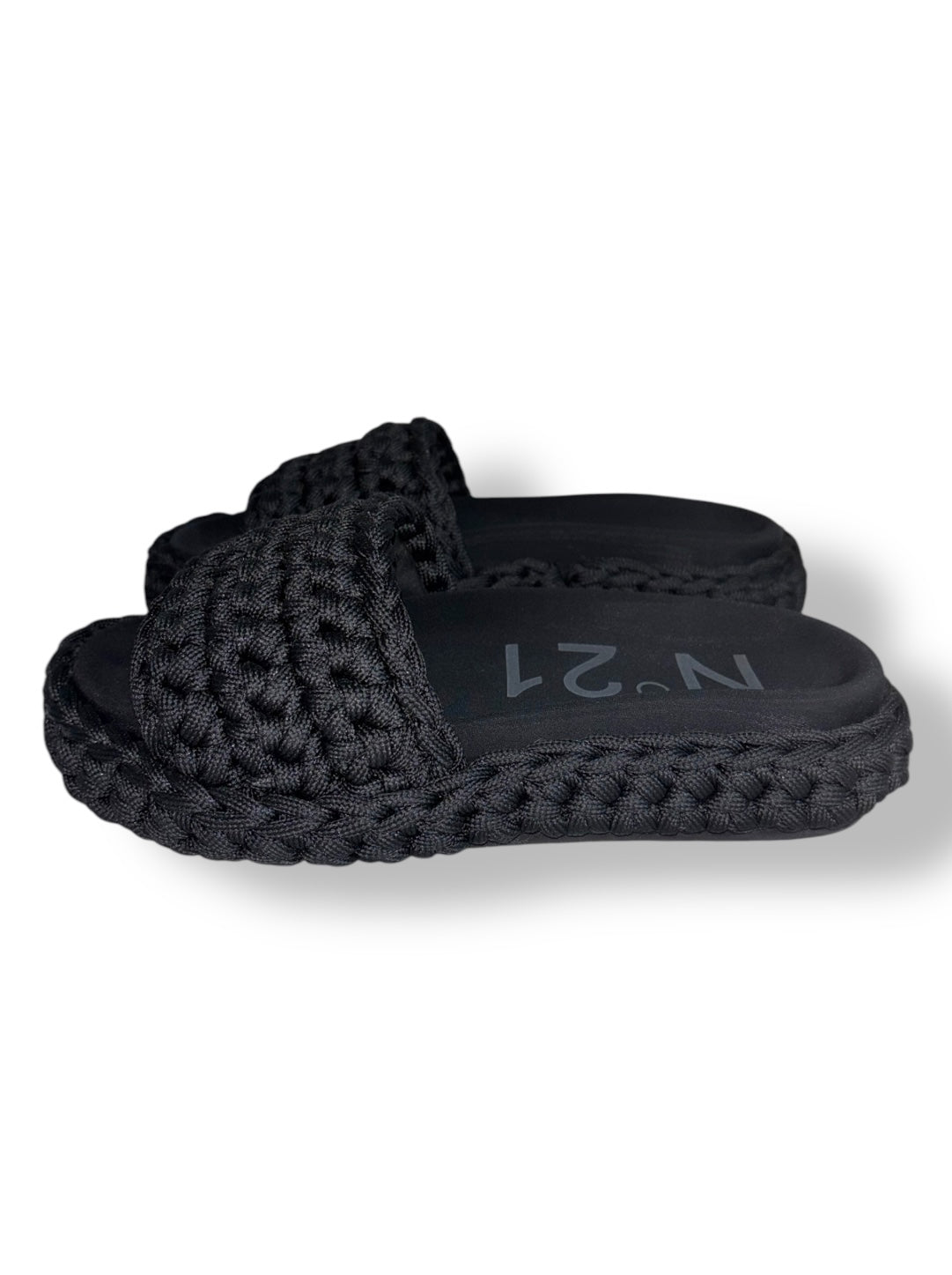 Sandalias de Plataforma Plana Nº21 en Cuerda Trenzada Negra – Slides de Lujo Italianas