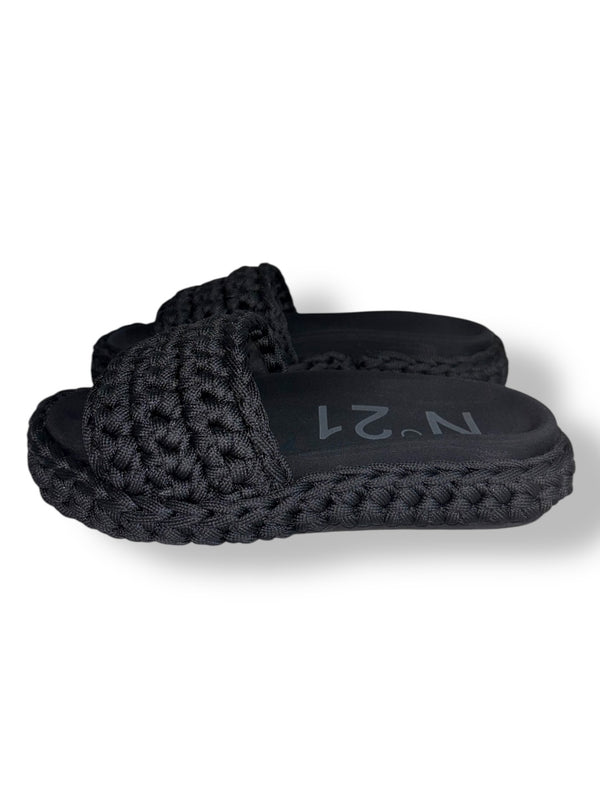 Sandalias de Plataforma Plana Nº21 en Cuerda Trenzada Negra – Slides de Lujo Italianas