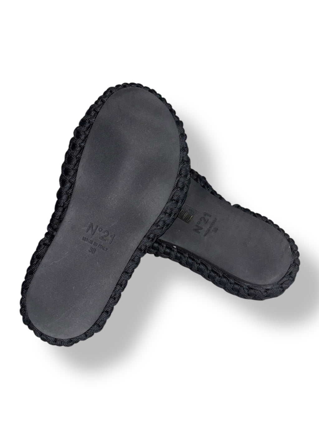 Sandalias de Plataforma Plana Nº21 en Cuerda Trenzada Negra – Slides de Lujo Italianas