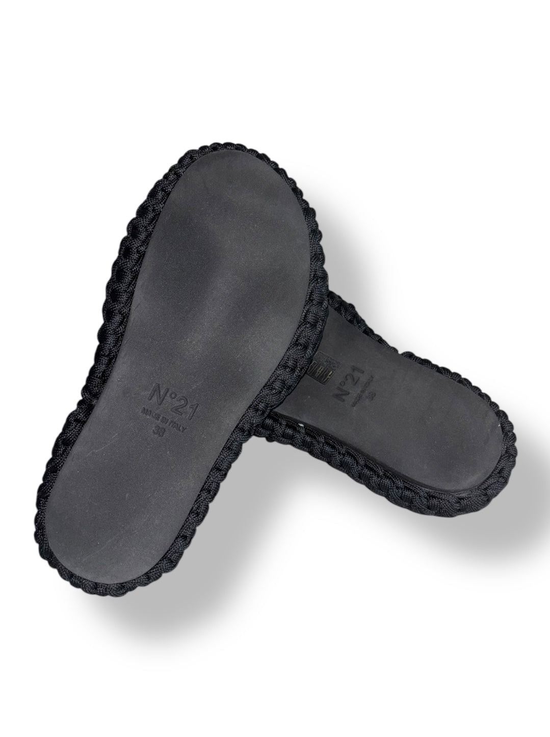 Sandalias de Plataforma Plana Nº21 en Cuerda Trenzada Negra – Slides de Lujo Italianas