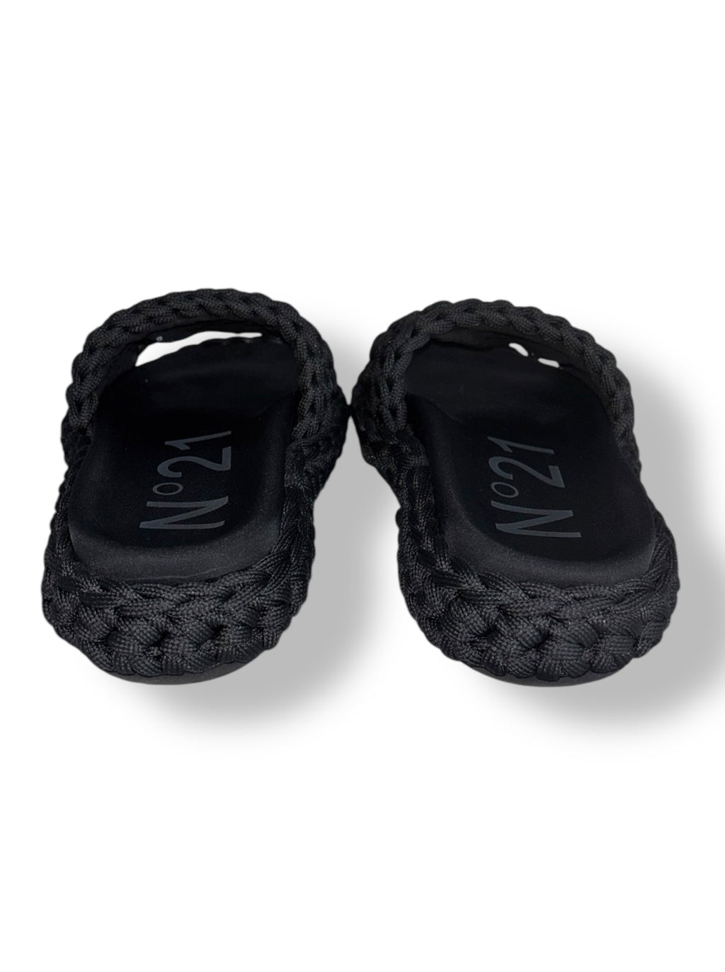 Sandalias de Plataforma Plana Nº21 en Cuerda Trenzada Negra – Slides de Lujo Italianas