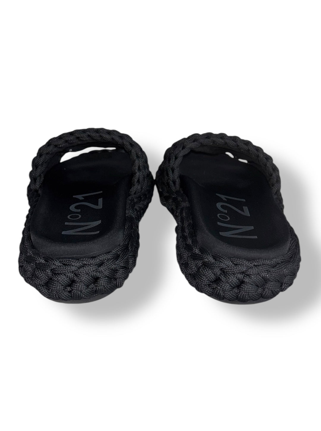 Sandalias de Plataforma Plana Nº21 en Cuerda Trenzada Negra – Slides de Lujo Italianas