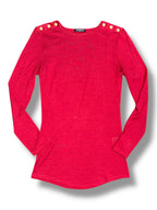 Top Balmain rojo con botones dorados en hombros estilo militar