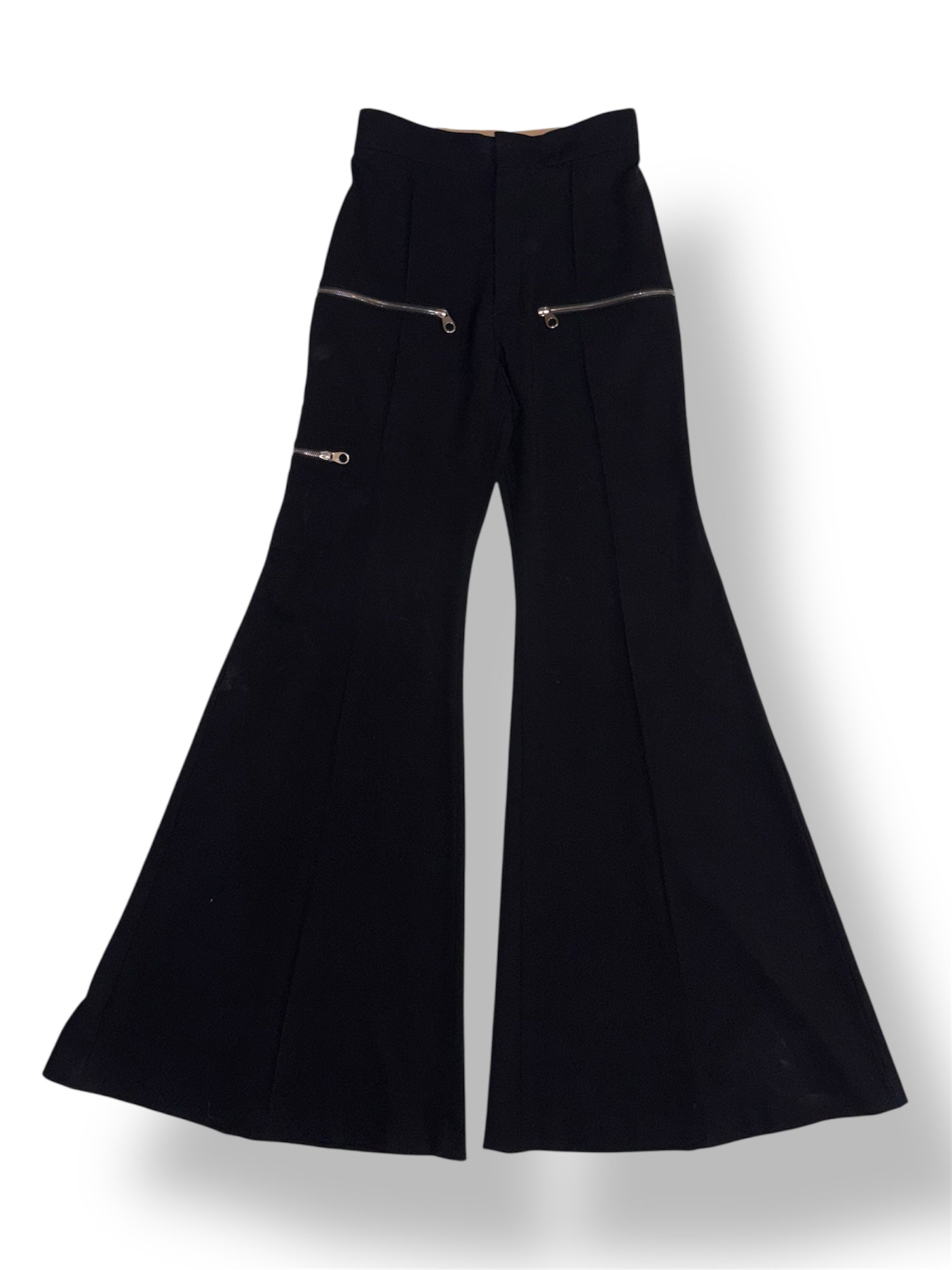 Pantalón Chloé negro de tiro alto con pernera flare y cremalleras